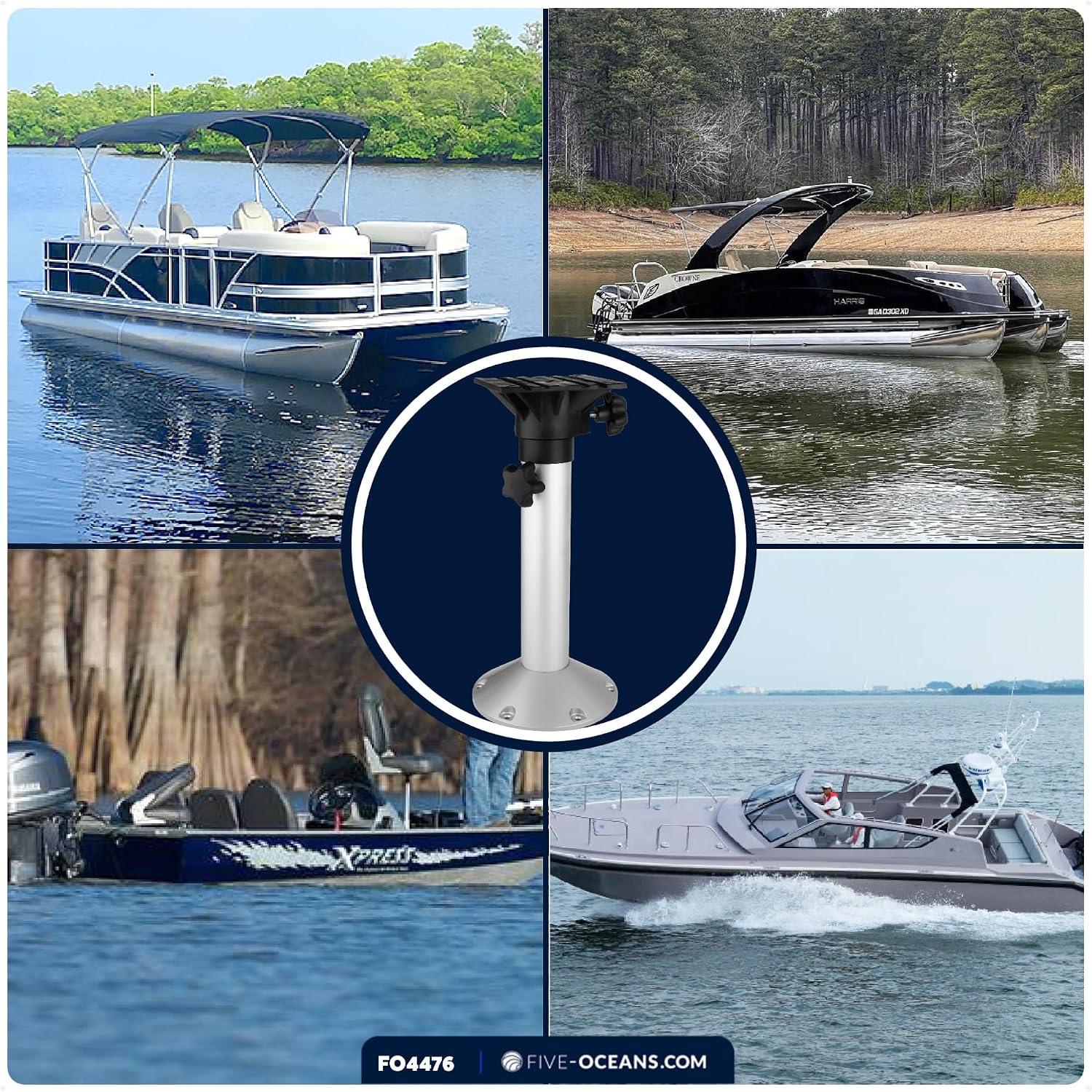 Five Oceans Boat Seat Pedestals, Adjustable Height 19-25 Inches, 360 Degree Rotation, Marine-Grade Aluminum, for Pontoon, Fishing, Sports Boats - FO4476