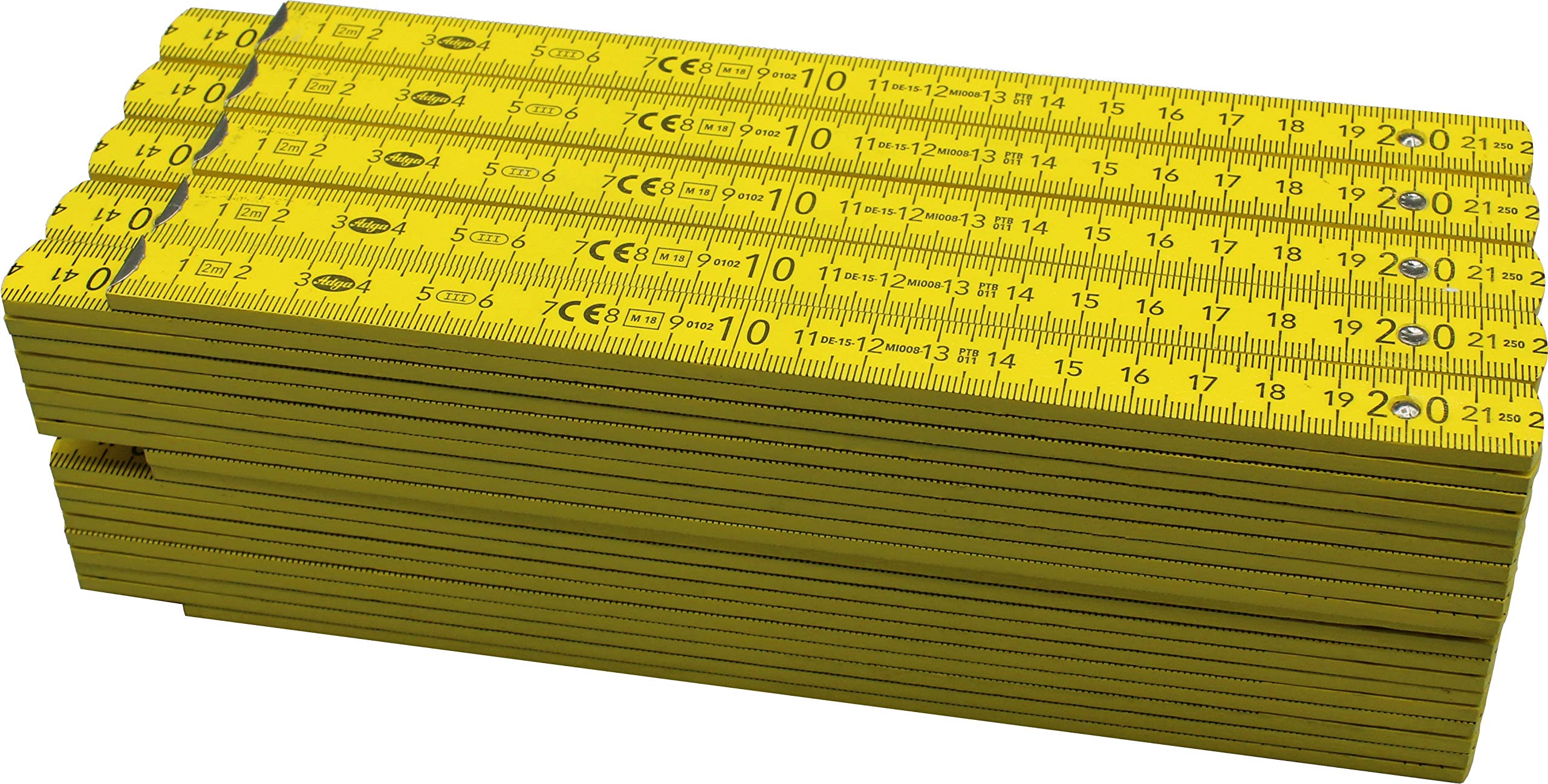 10 pezzi metro metro metro 2 m con blocco angolare 90°/180° e scala angolare (30°/45°/60°/75°/90°) – Adga 250 plus nastro in legno di faggio, giallo senza stampa pubblicitaria