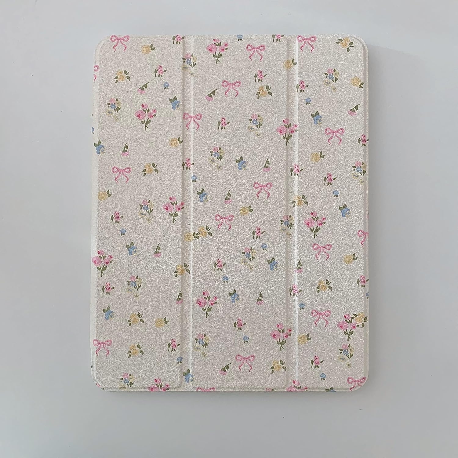 Slim Leather Hard Folio Case with Adjustable Stand Pencil Holder for Apple Cream White Pink Bow Flower Floral Chic Cute Lovely Adorable Girls Kids (for iPad A16 11-Inch 11th Generation 2025)