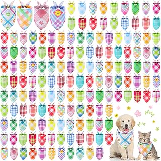 Pickmesh 150 Pack Spring Plaid Dog Bandanas Bulk - Adjustable Washable Pet Scarves for Dogs Cats, Grooming Gifts Parties