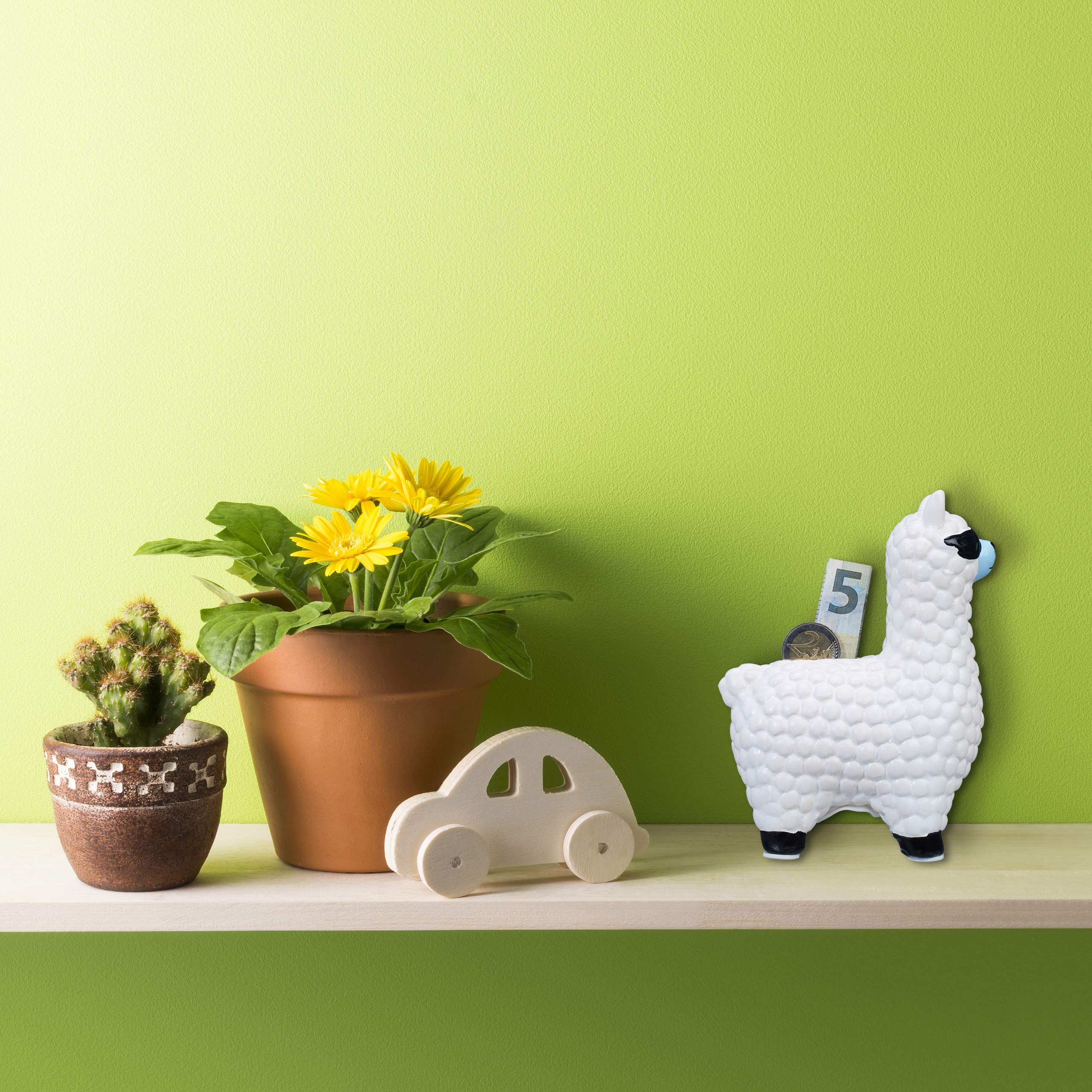 Relaxdays Salvadanaio a Forma di Lama con Occhiali, Contenitore Porta Soldi in Ceramica, HLP: 15,5x11x6 cm, Bianco