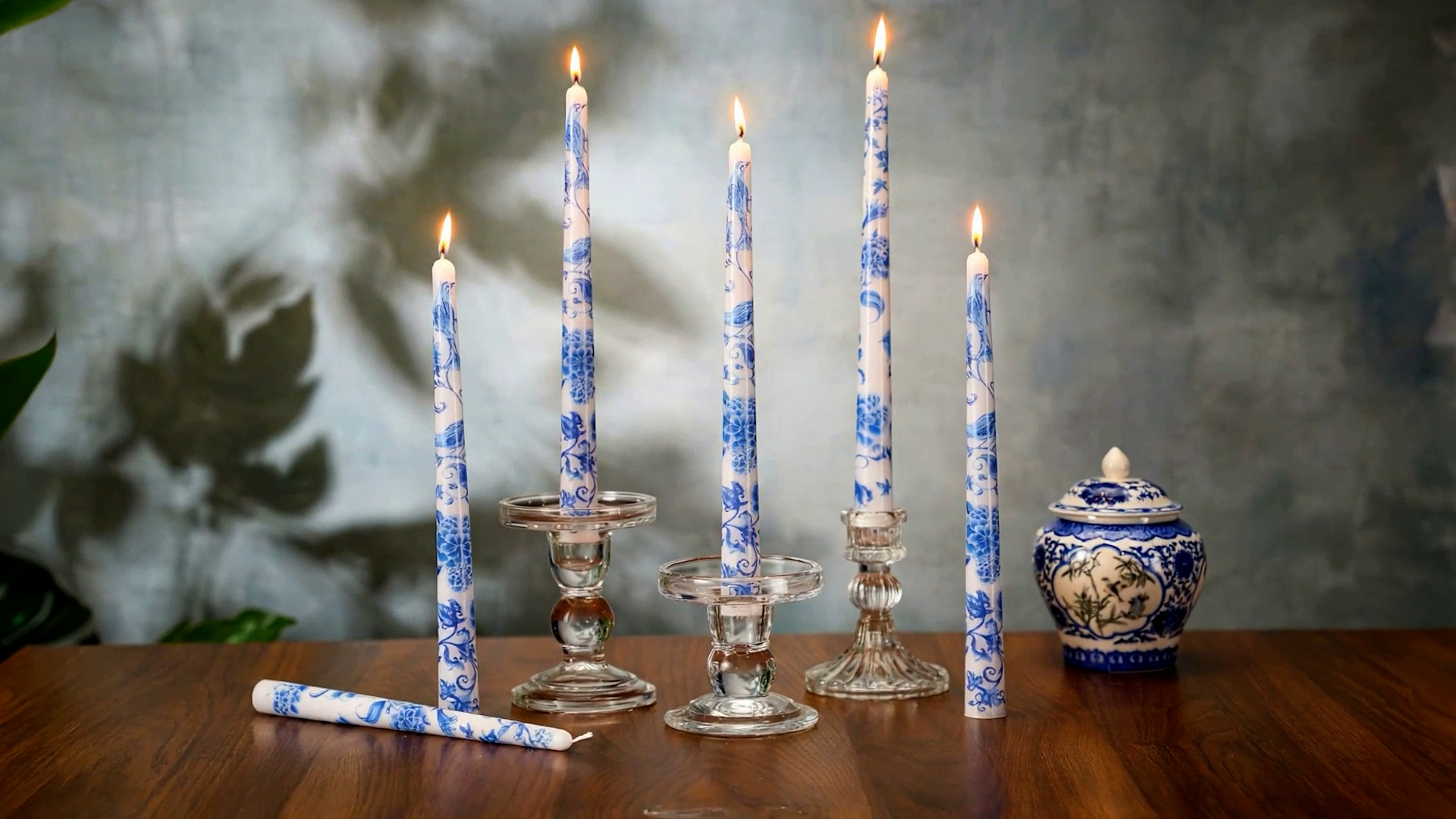 Image of Threlaco 9.8 inch Long Taper Chinoiserie Porcelain Candlesticks Dripless Bridal Wedding Shower Candle Blue White Decorations Unscented Taper Candles for Party Gift Home Decor