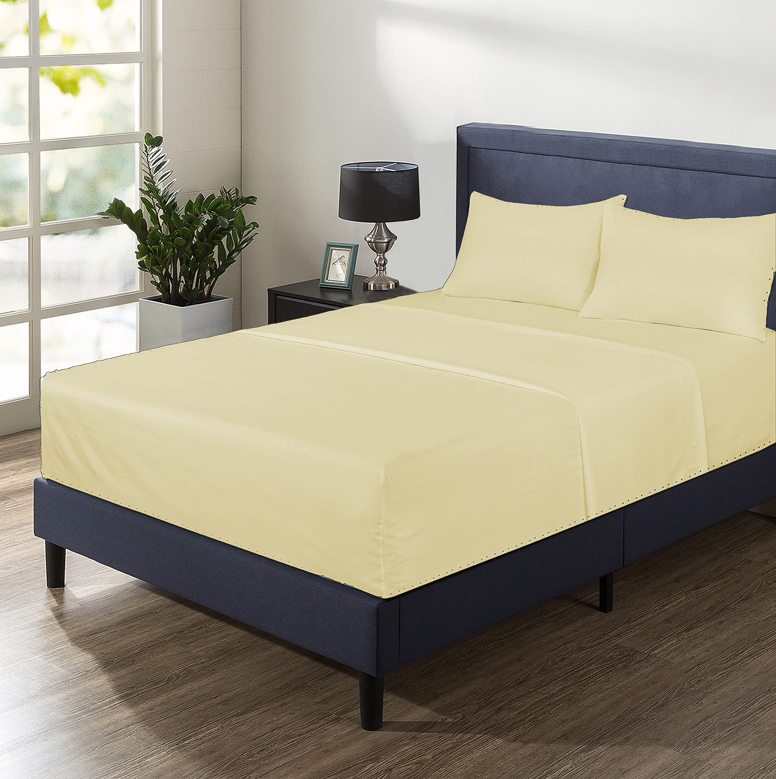 Hotel Quality AUSA Luxurious, Comfy & Soft Combed Cotton Fitted Sheet Extra Deep 12-inch (30cm) with Strong Elastic to Fit Perfectly Around Your Mattress (Cream, Super King) — image 1