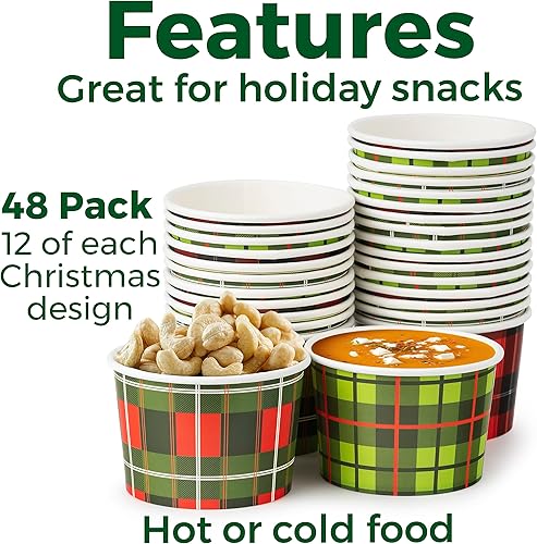 Miniatura 6 de ROYAL BLUEBONNET Cuencos de papel, paquete de 48 unidades, con temática de cuadros navideños, desechables, seguros para alimentos, multiusos, 9
