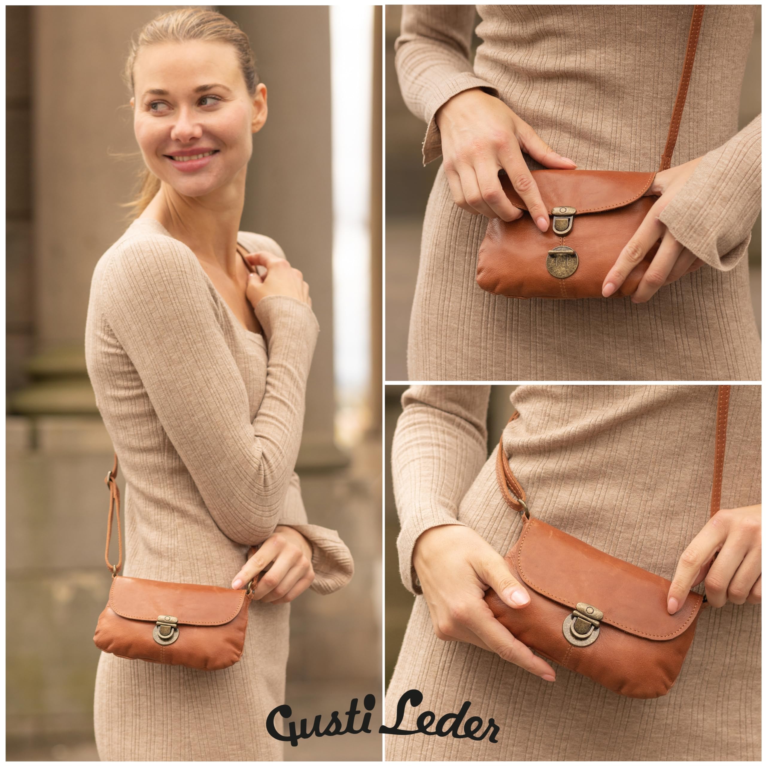 Gusti Umhängetasche Leder-Rona Handtasche Freizeittasche kleine Tasche Schultertasche Damen Ledertasche Vintage Leder