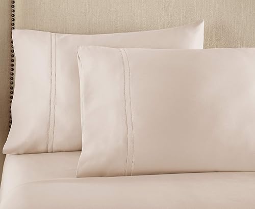 Pure Parima Juego de fundas de almohada de algodón egipcio, fibra extralarga, doble dobladillo cosido, cierre lateral de sobre, 2 fundas de