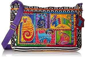 Laurel Burch Dog Tails Patchwork Medium Crossbody Zipper Top Purse for Women
