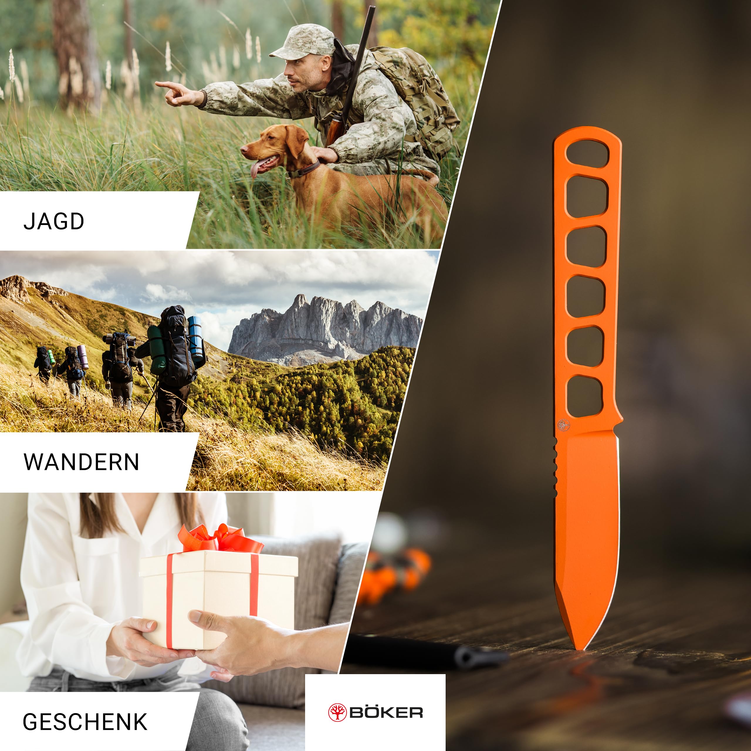 BÖKER GERMANY® BFF Packlite All Orange - ultraleichtes 42a konformes Neck Knife mit MagnaCut Klinge - feststehendes Jagdmesser in Signalorange mit Kydex-Scheide & Kugelkette für Revier & Outdoor