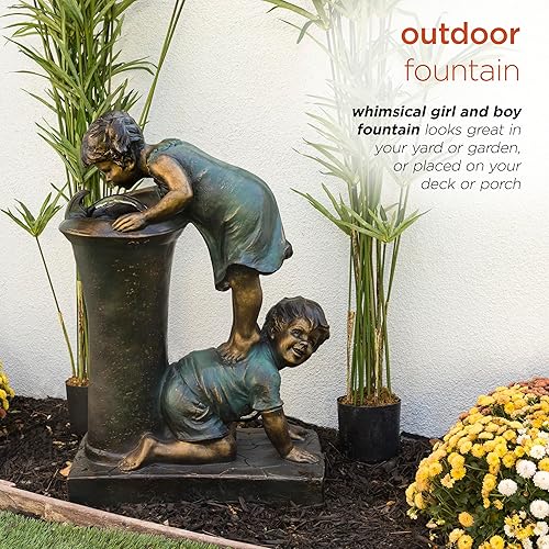 Miniatura 4 de Alpine Corporation GXT472 - Fuente de agua potable para niños y niñas de 27 pulgadas, cascada de jardín juguetona con luces LED, función de agua