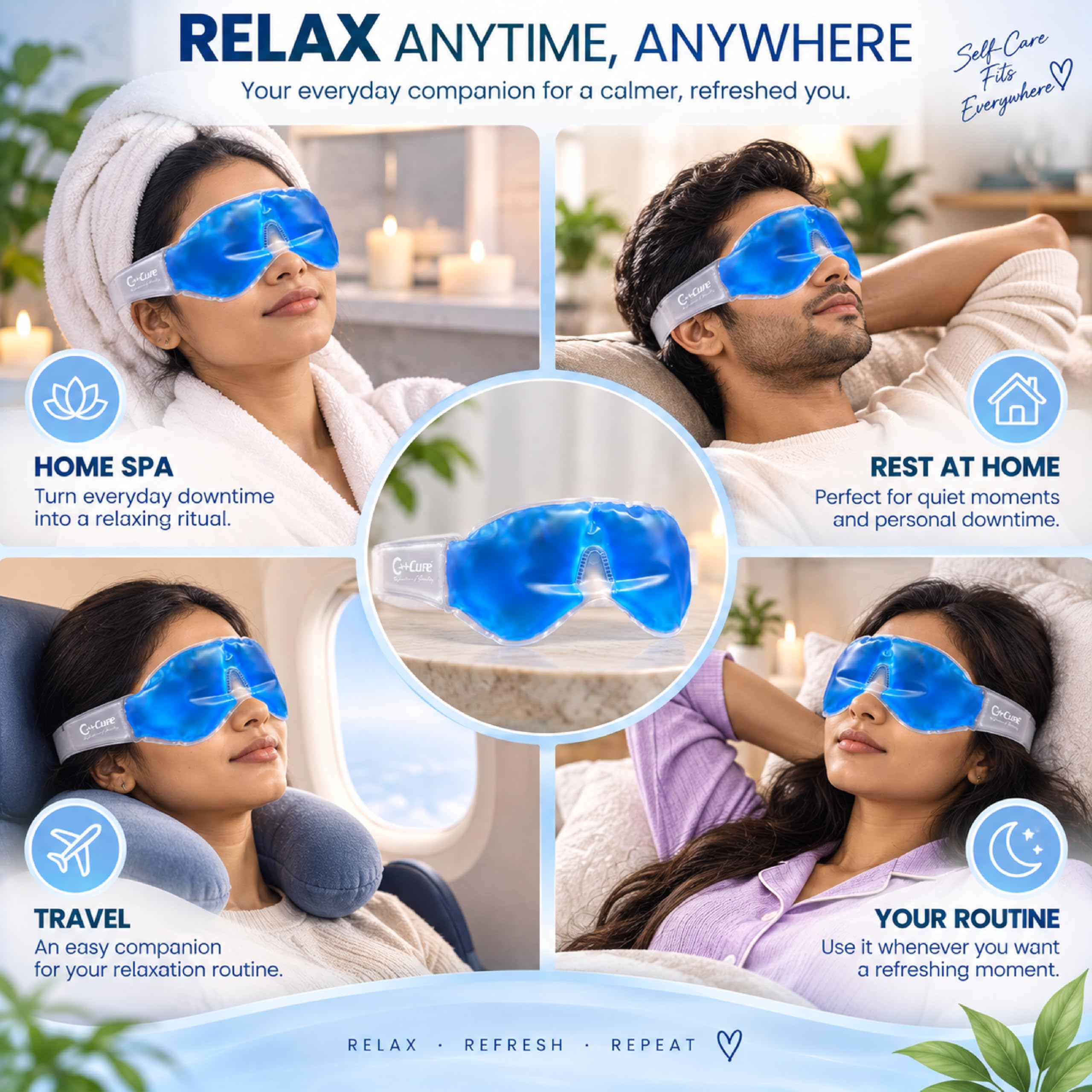 Eye Gel Mask for Sleeping Pack of 1 | Cooling Therapy Reusable Cold Eye Mask with Adjustable Strap | Comfortable Gel Eye Pack for Daily Use | For Dark Circles & Puffy Eyes | Men & Women - Blue — Amazon image 3