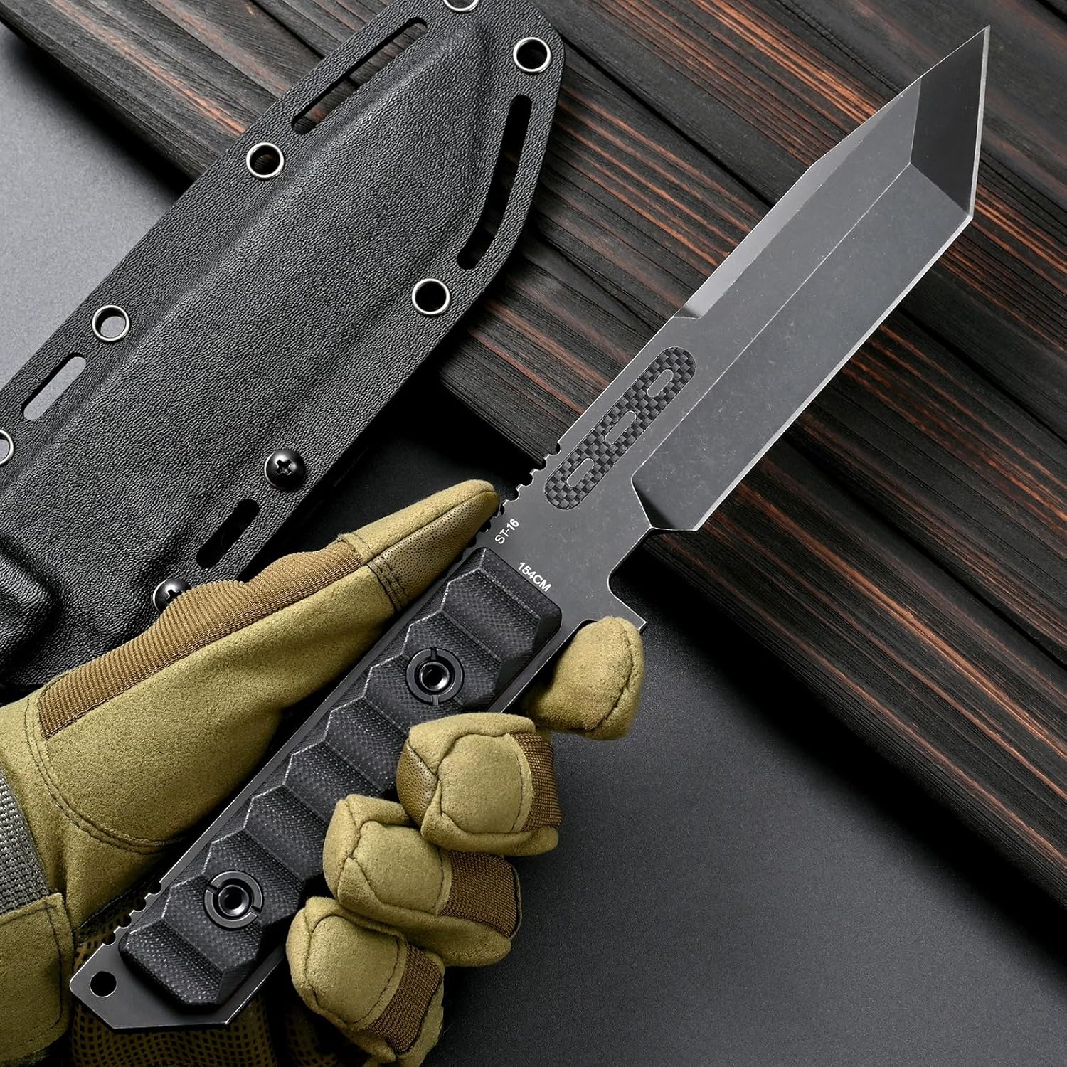 Sitivien ST16 Fixed Blade Knife 154CM Black Stonewashed Steel Blade Double Color G10 Handle Full Tang EDC Tool Straight Knife for Outdoor Tactical Survival Camping Adventure(Black)