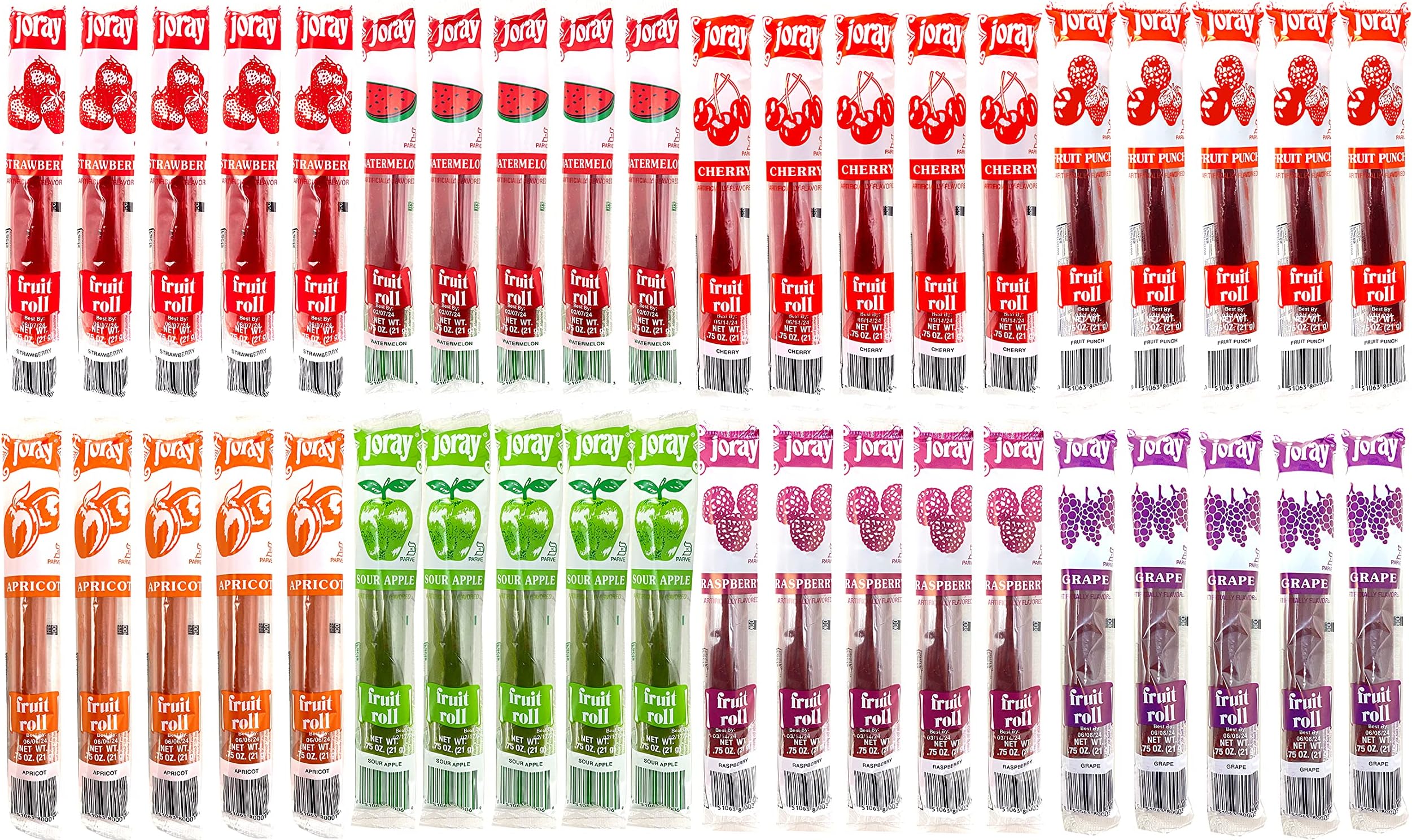 Joray Fruit Rolls – Real Fruit Rolls – Joray Variety Pack of Kosher Fruit Snacks .75 Ounce (Pack of 40, 8 Flavors)