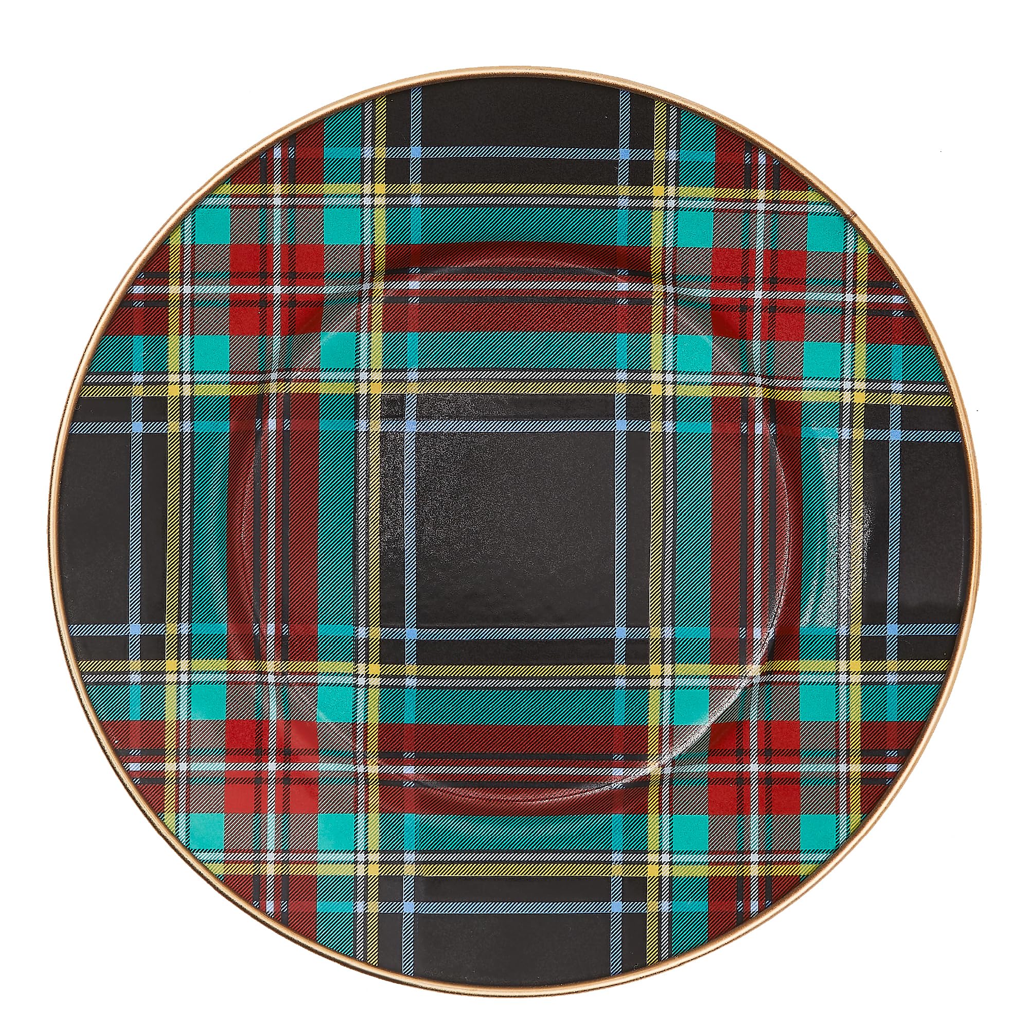 MacKenzie-ChildsEnamel Salad and Dessert Plate, Small Plate for a Dessert or Appetizer Dish, 8 Inches, Black Tartan