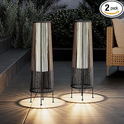 Grand patio Outdoor Floor Solar Light 2-Pack, Wicker Solar Patio Lamp Waterproof Outside Deck Lamp for Porch, Yard, Garden, Lawn Decorations - Dark Brown, Gordes 2 PCS
