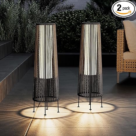 Grand patio Outdoor Floor Solar Light 2-Pack, Wicker Solar Patio Lamp Waterproof Outside Deck Lamp for Porch, Yard, Garden, Lawn Decorations - Dark Brown, Gordes 2 PCS