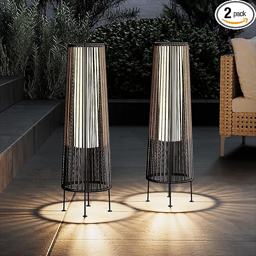 Grand patio Outdoor Floor Solar Light 2-Pack, Wicker Solar Patio Lamp Waterproof Outside Deck Lamp for Porch, Yard, Garden, Lawn Decorations - Dark Brown, Gordes 2 PCS
