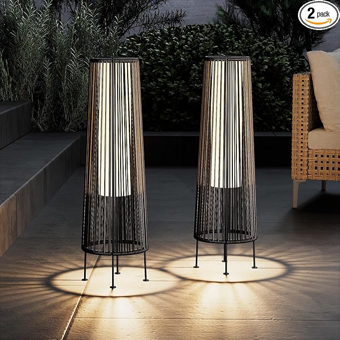 Grand patio Outdoor Floor Solar Light 2-Pack, Wicker Solar Patio Lamp Waterproof Outside Deck Lamp for Porch, Yard, Garden, Lawn Decorations - Dark Brown, Gordes 2 PCS