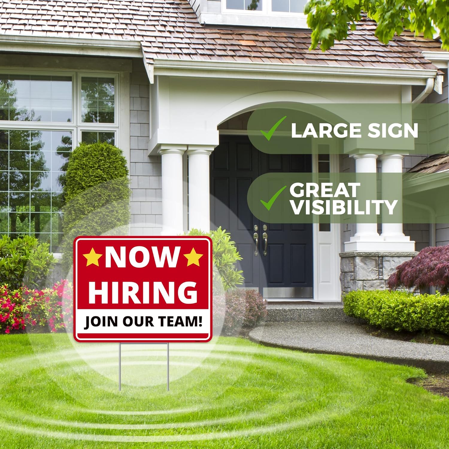 2PC Now Hiring Sign with Stake, 17 Inches by 13 Inches - Double Sided Signs - Corrugated Plastic - Help Wanted Hiring Signs for Business