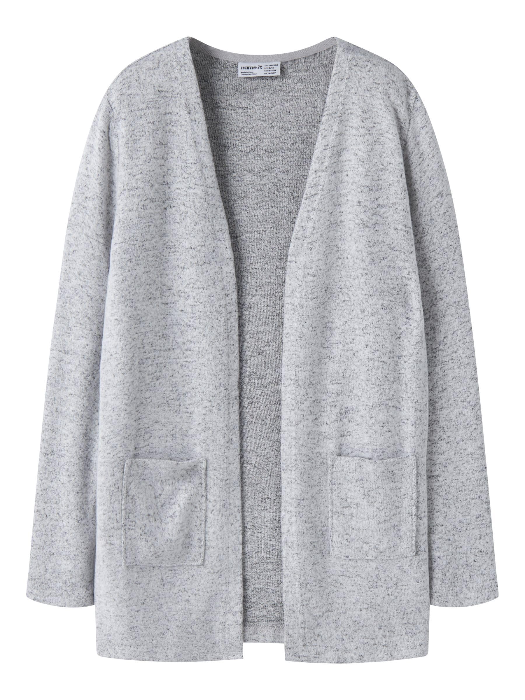 NAME IT Girls' Nkfvicti Ls Knit Card L Noos Cardigan, Grey Melange, 7 Years