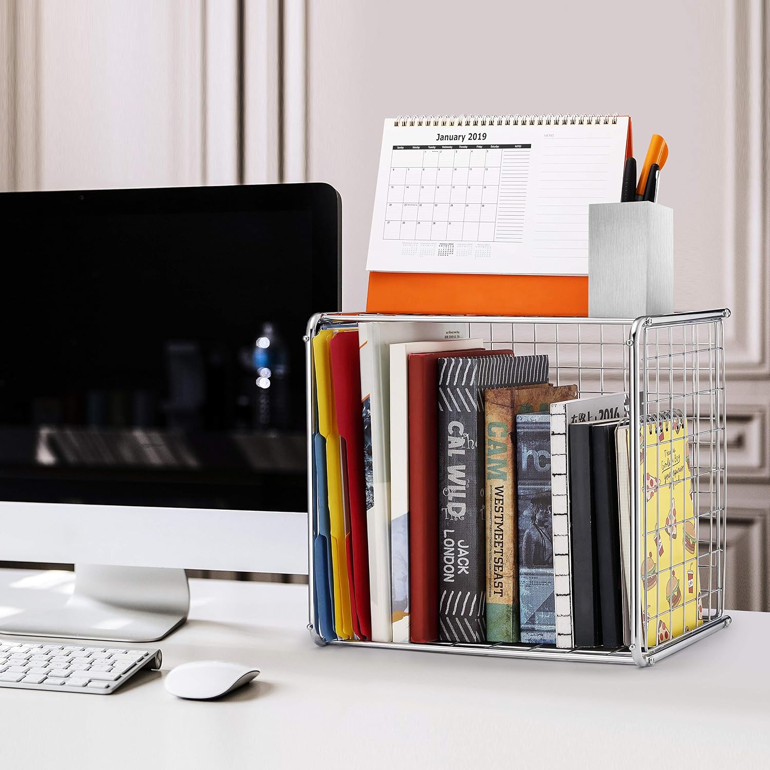 Simple Trending Desk Hanging File Box Storage Bin Organizer - Letter Office Hanging File Folder Holder, Chrome