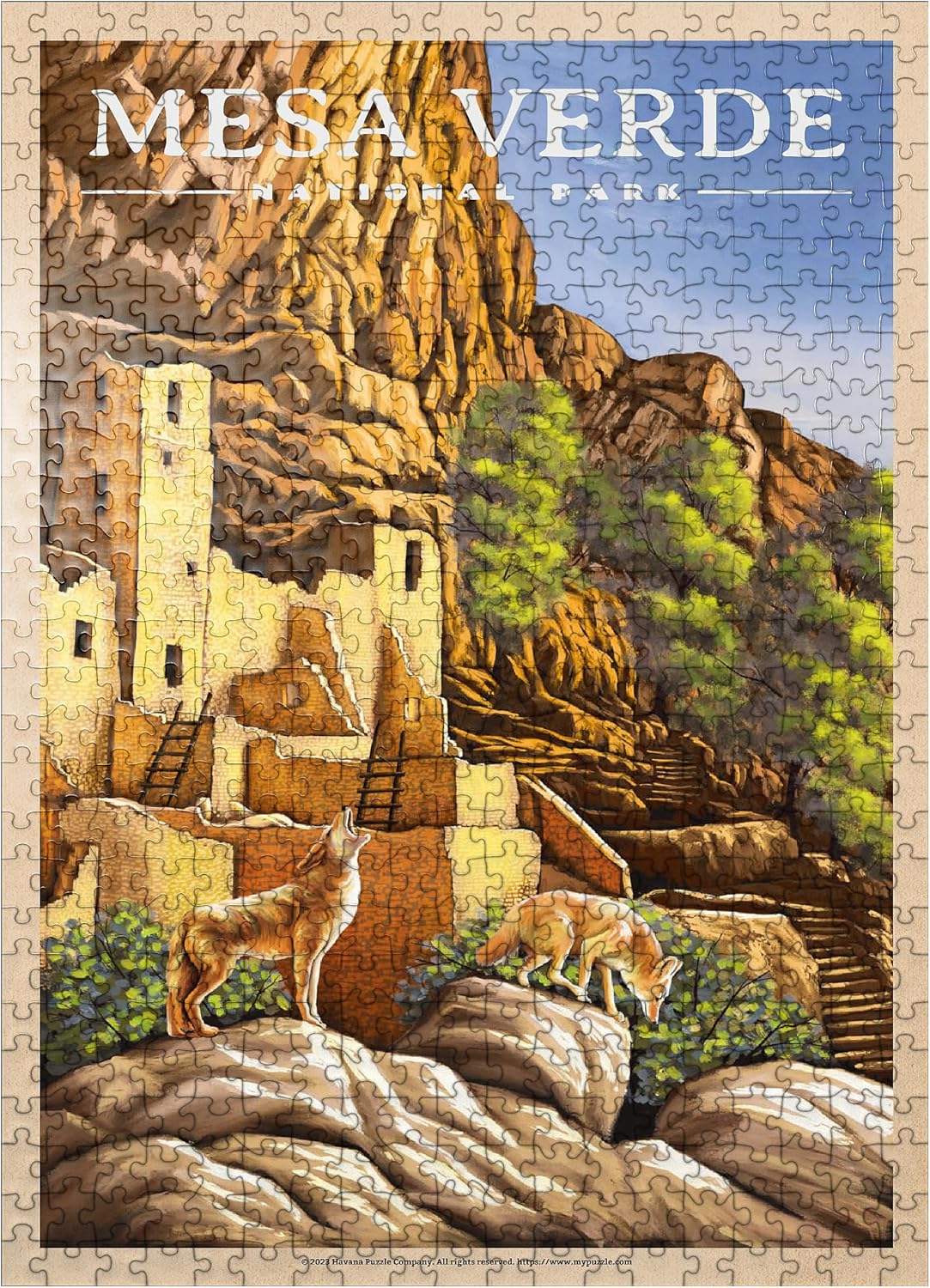 MyPuzzle Mesa Verde National Park - Sunrise At Cliff Palace, Vintage Travel Poster - Premium 100 Piece Jigsaw Puzzle for Adults