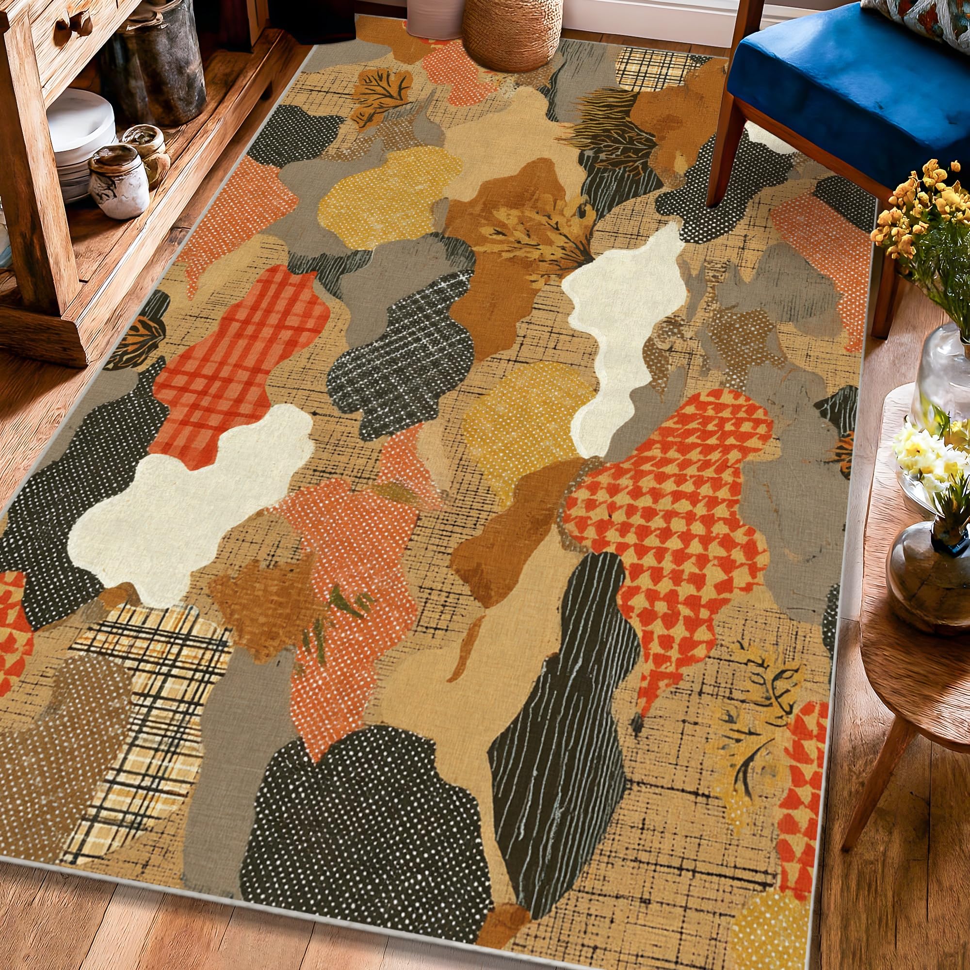 Tapis feuilles rustiques d'automne antidérapant et sécurisé pour salon