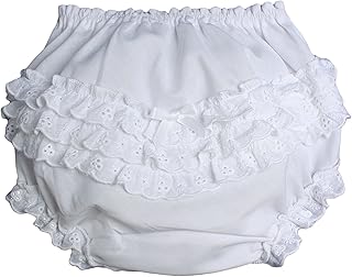 Little Things Mean A Lot Baby Girls White Elastic Bloomer Diaper Cover with Embroidered Eyelet Edging