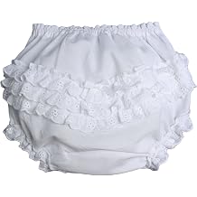 Little Things Mean A Lot Baby Girls White Elastic Bloomer Diaper Cover with Embroidered Eyelet Edging - LG