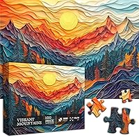 Vista 2 de Mountain Puzzles for Adults 1000 Pieces, Nature Tree River Canyon Sunset Forest Landscape Jigsaw Puzzle Scenic, Colorful Paper Cut Art Themed