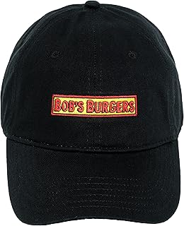 Concept One Bob's Burgers Embroidered Logo Cotton Adjustable Dad Hat with Curved Brim, Black, One Size