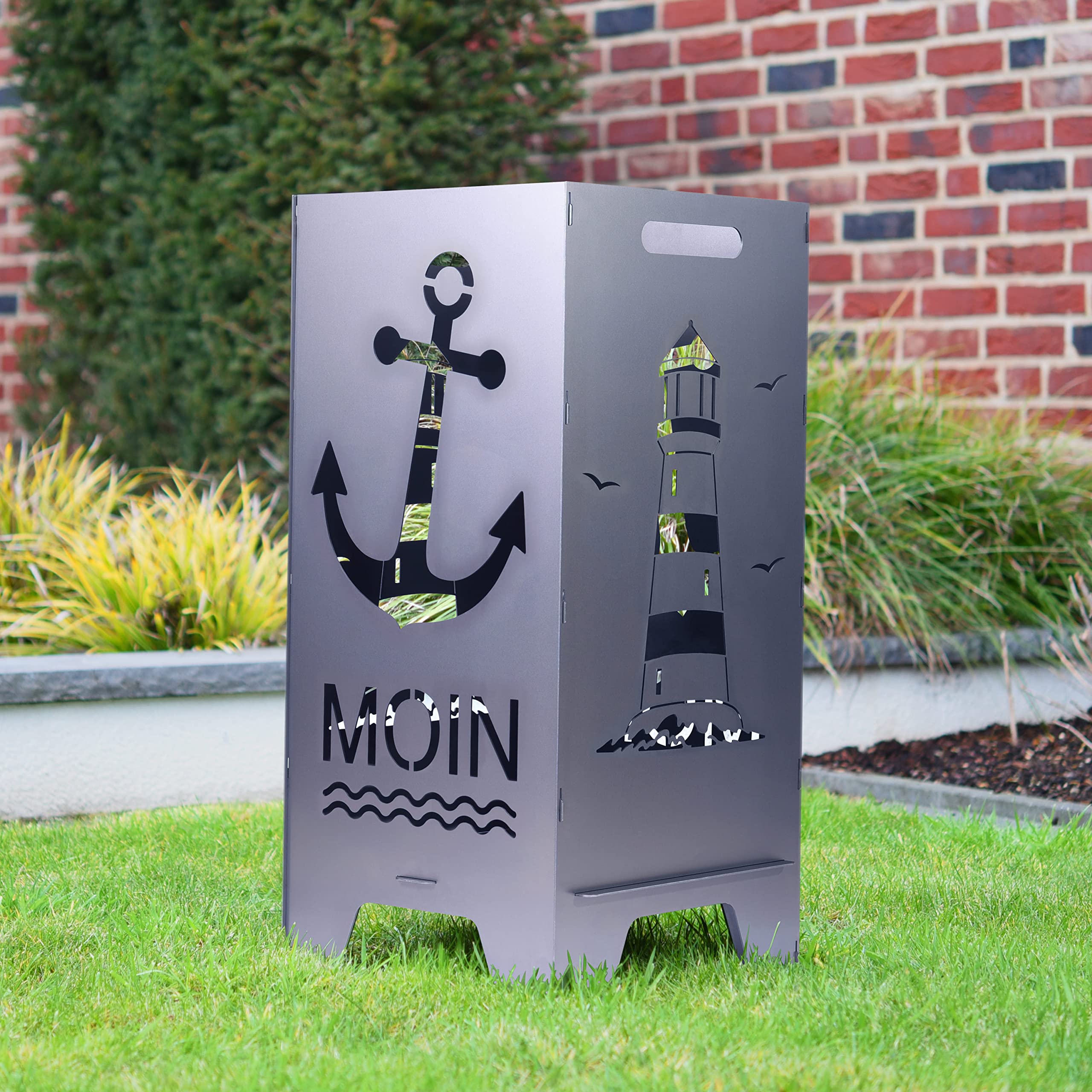 Feuertonne Mit Maritim Motiv | Stabiles Stecksystem Mit Tragegriffen | Besonders Robust & Aus Hochwertigem Stahl | Für Eine Knisternde Gemütlichkeit In Deinem Garten (78cm Moin)