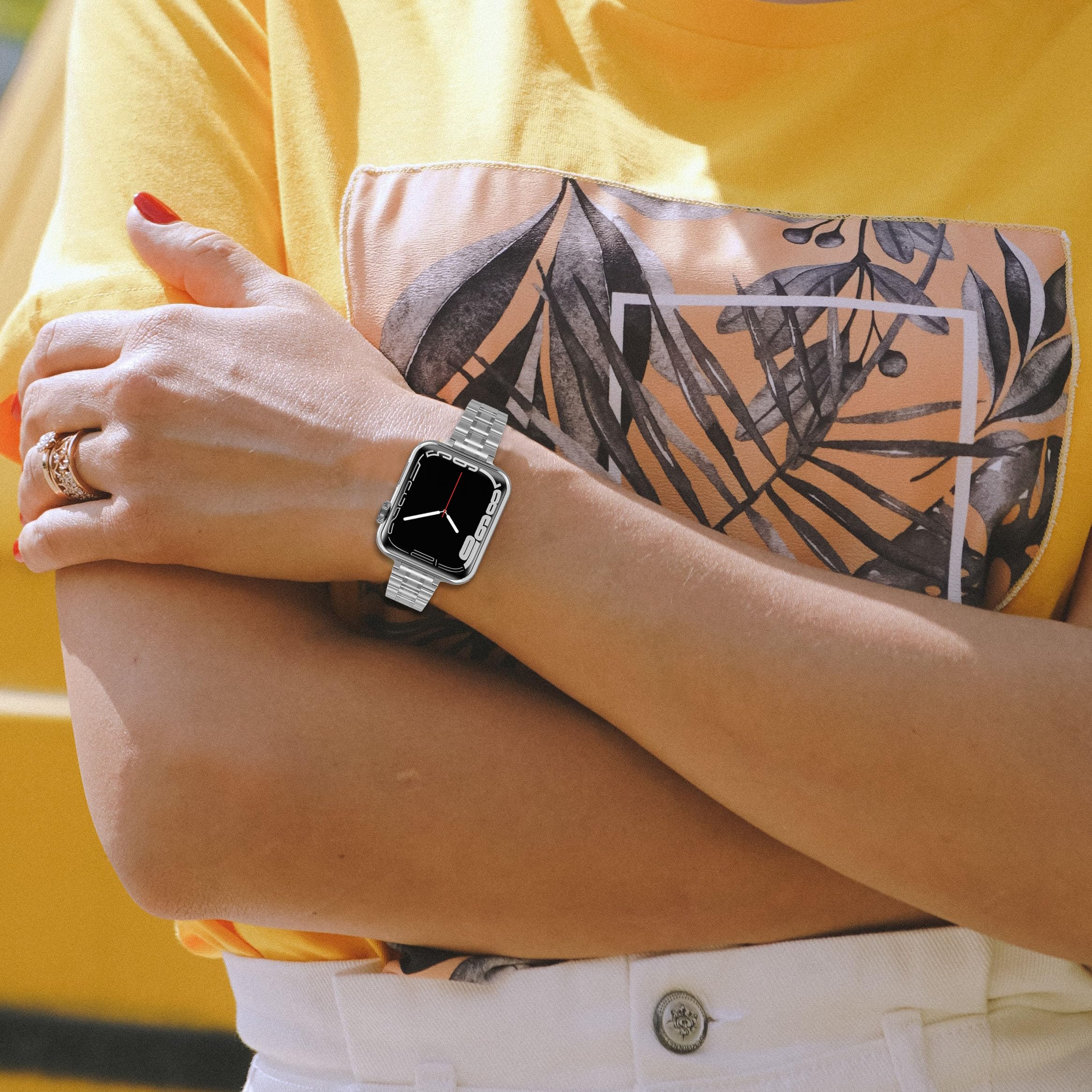 Bracelet compatible avec le Apple Watch 11 10 42mm pour femme, Band de réglable et fin et élancé en acier inox pour iWatch 11 10 42mm Montre, Argent