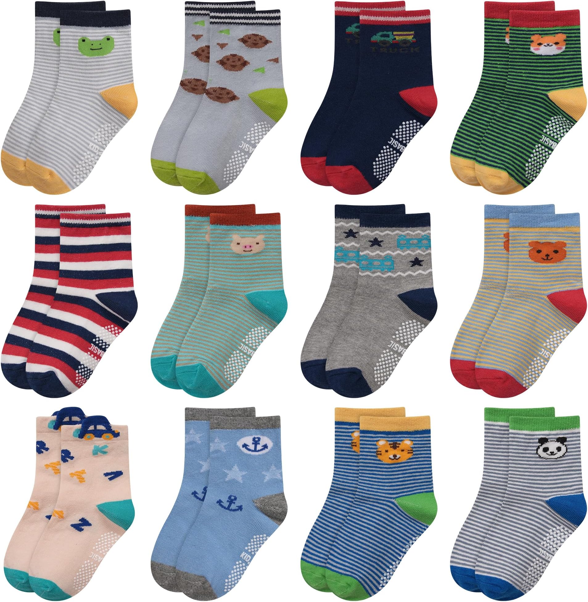 Baby Girp Socks 12 Pairs for Boys Girls 0-7 Years Toddler Infant Kids Children Non Skid Anti-slip Socks