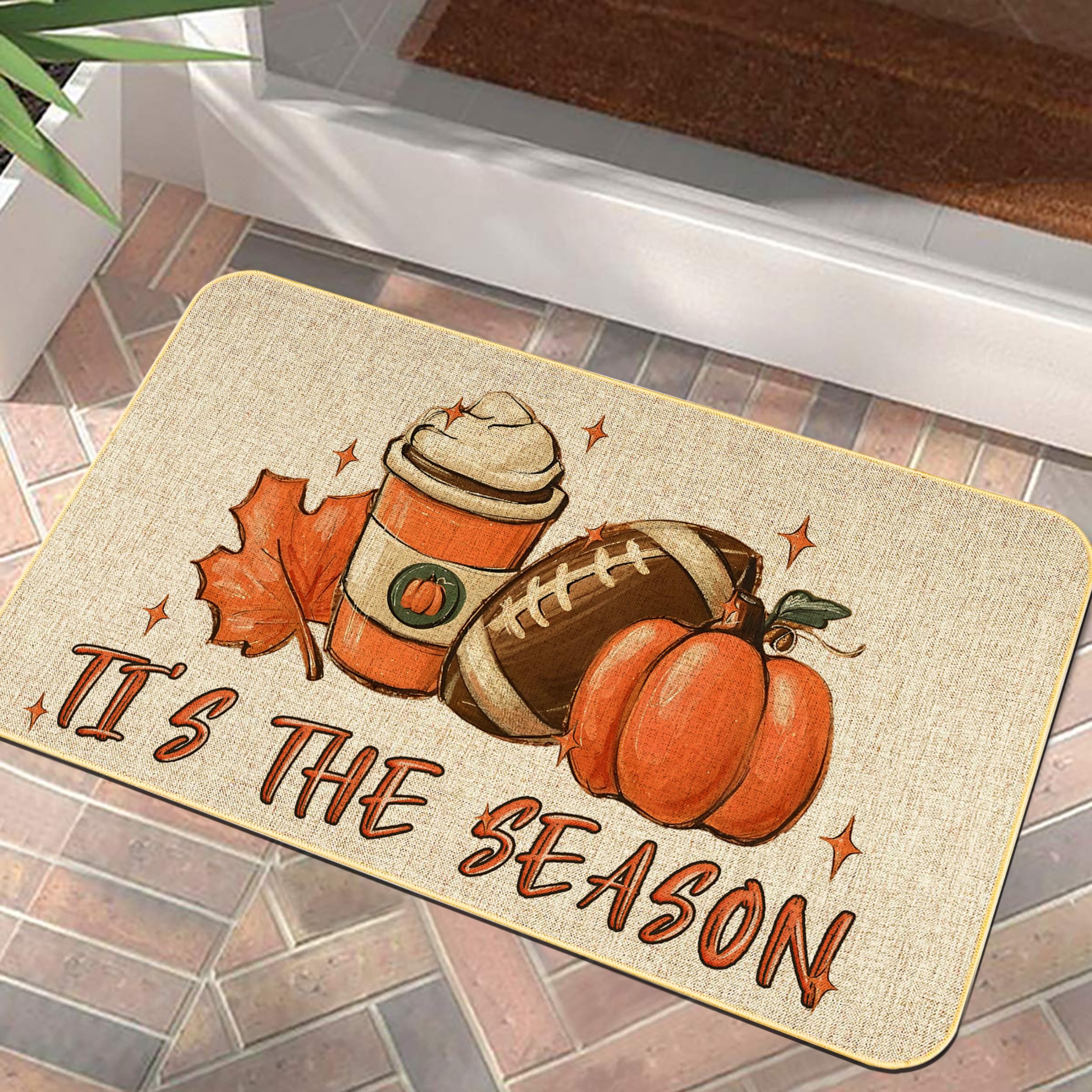 Fall Door Mat Tis The Season Doormat Autumn Front Porch Decorative Non Slip Rubber Backing Welcome Mat for Outdoor Indoor Entryway Yard Home Festival