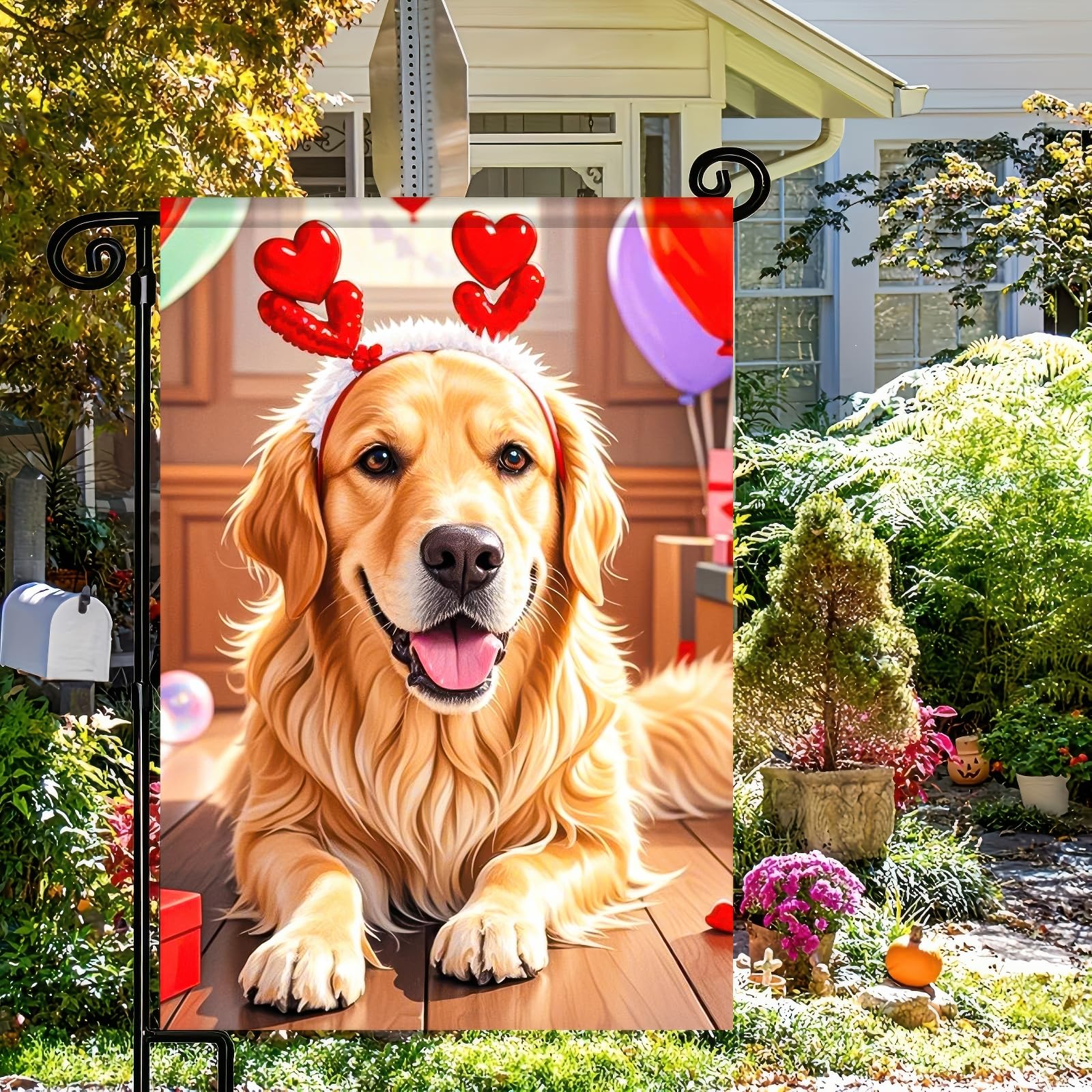 Bandiera Da Giardino Balgardekor Con Golden Retriever Autunnale - Doppia Faccia, In Iuta, 30x45 Cm - Decorazione Esterna Per Ringraziamento