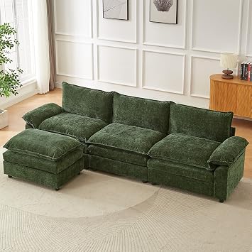 JIEXI Modular Sofa, Deep Seat Sectional Couch with Movable Footstool, Sofa Chenille L-Shape/U-Shape Configurations, Modern for Living Room