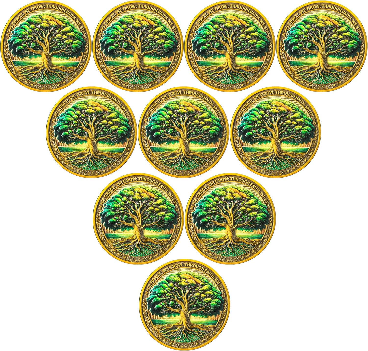 Growing Tree Christian Challenge Coin for Spiritual Growth and Faith Inspiration (Pack of 10)