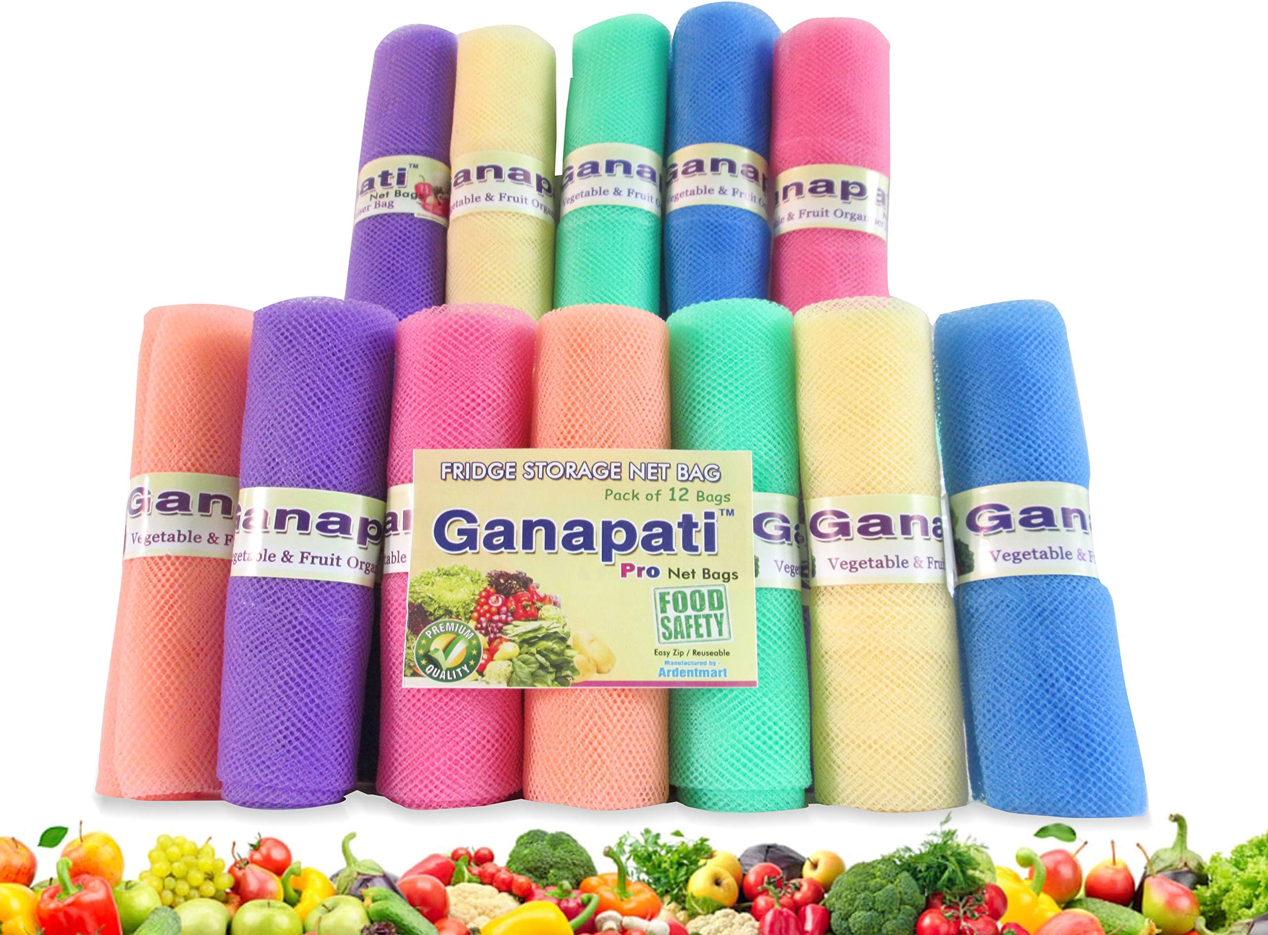 Ganapati Vegetable Bag for Fridge Storage Pack of 12 Zip Net Bag