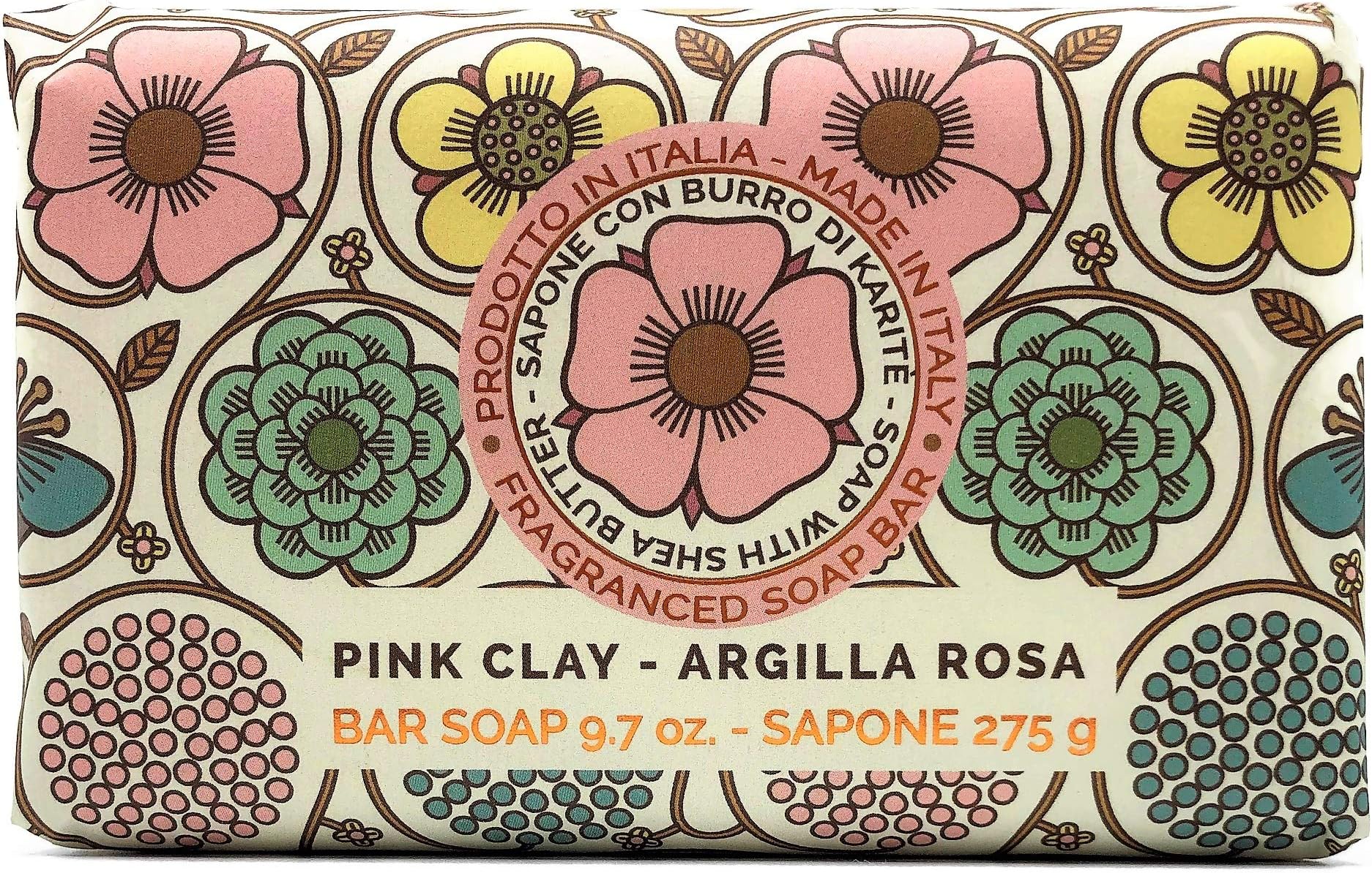 Victoria Collection Luxury Italian Natural Vegetable Soap with Moisturizing Shea Butter 9.7 oz (Pink Clay)