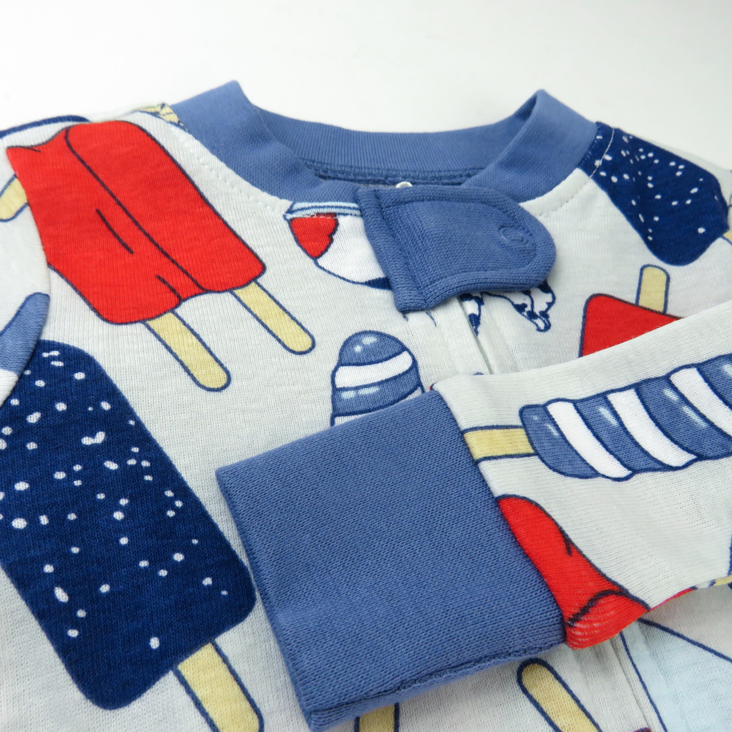 HonestBaby Baby Celebration Non-Slip Footed Pajamas One-Piece Sleeper Zip-Front Pjs 100% Organic Cotton, Ice Cream Independence, 12 Months