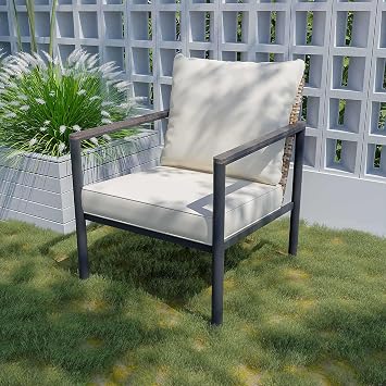Patio Chair with High Back, Outdoor Chair Furniture, All Weather Sofa with Waterproof Cushion for Porch, Backyard, Balcony, Deck