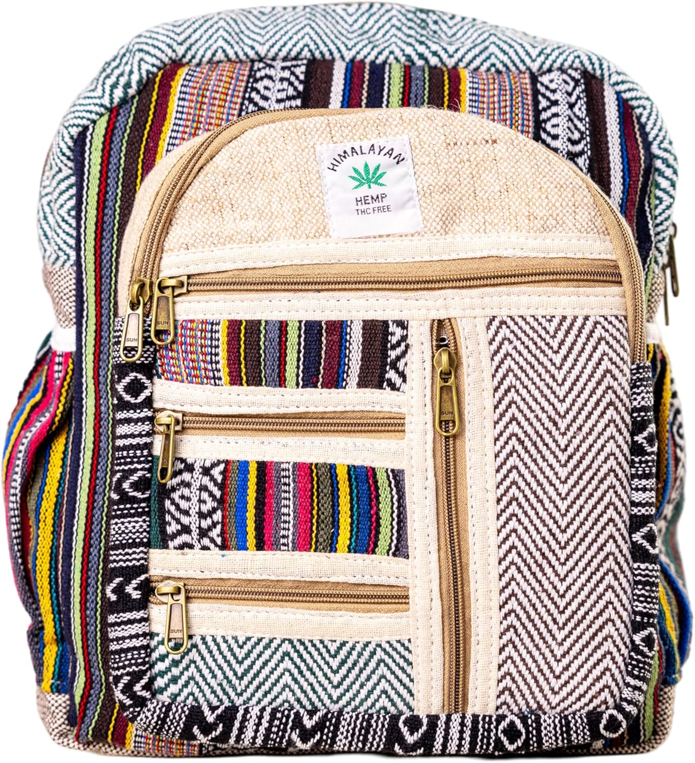 Small Hemp Cotton Daypack Backpack - Multi-color, 14 Inch, 9L, Compact (13x14x5 Inch), Travel, Hiking, Adult, Unisex