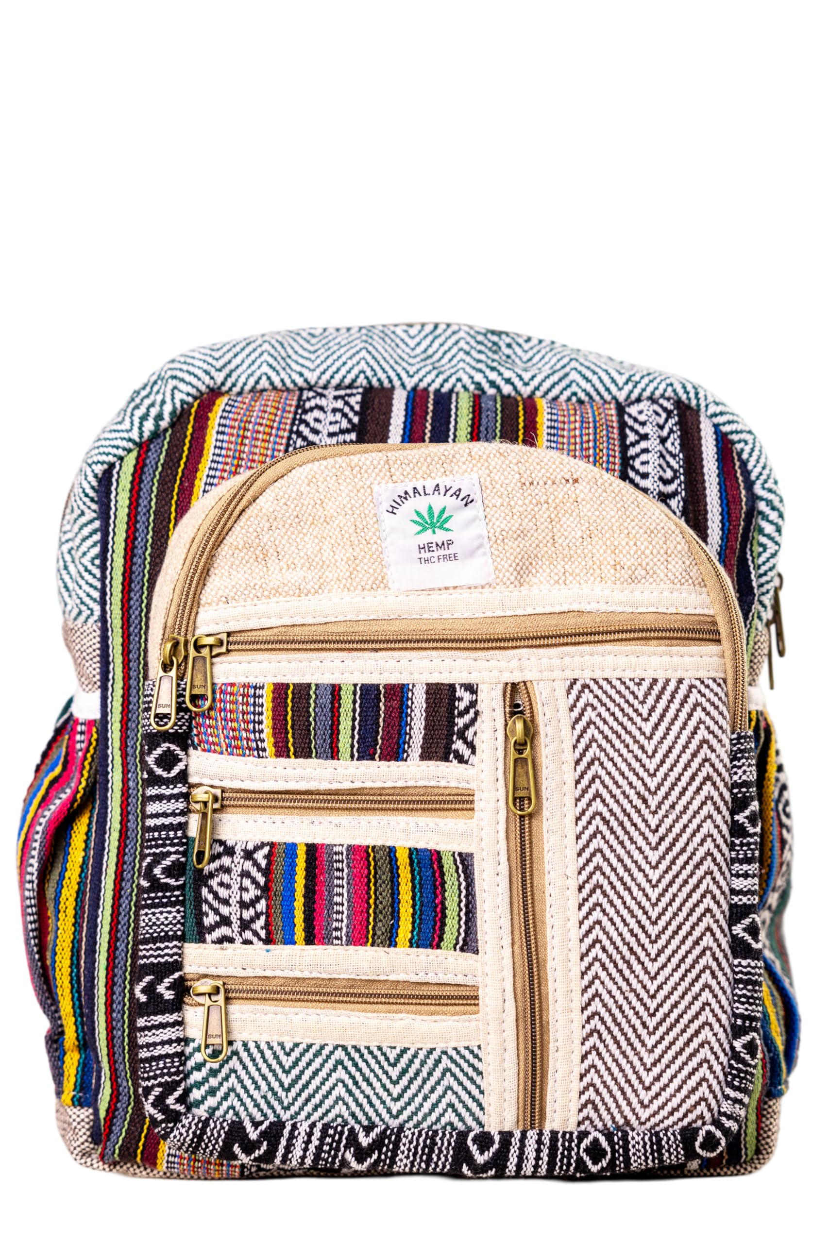 Small Hemp Backpack Lightweight Traveling Backpack Cotton Stripe Nepali Backpack Himalayan Backpack Small Cotton Bag Size: SMALL and COMPACT 13 (Width) X 14 (Height) X 5 (Length) Inche, Multi-color,