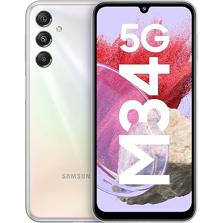 Samsung Galaxy M34 5G (Prism Silver, 8GB, 128GB Storage) | 120Hz sAMOLED Display | 50MP Triple No Shake Cam | 6000 mAh Battery | 16GB RAM with RAM Plus | Android 13 | Without Charger