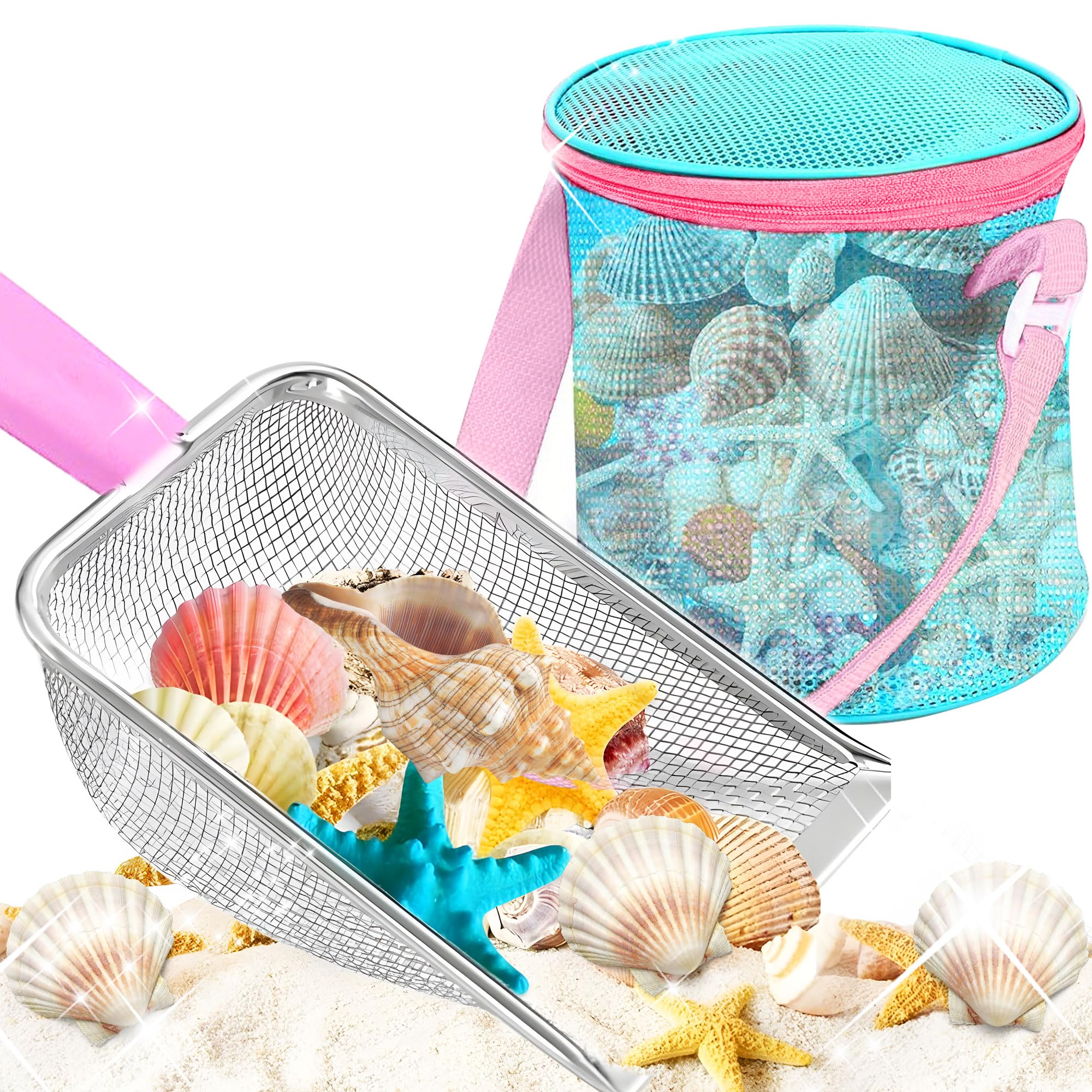 Beach Mesh Shovel with Mesh Beach Bag for Shell Collecting Filter