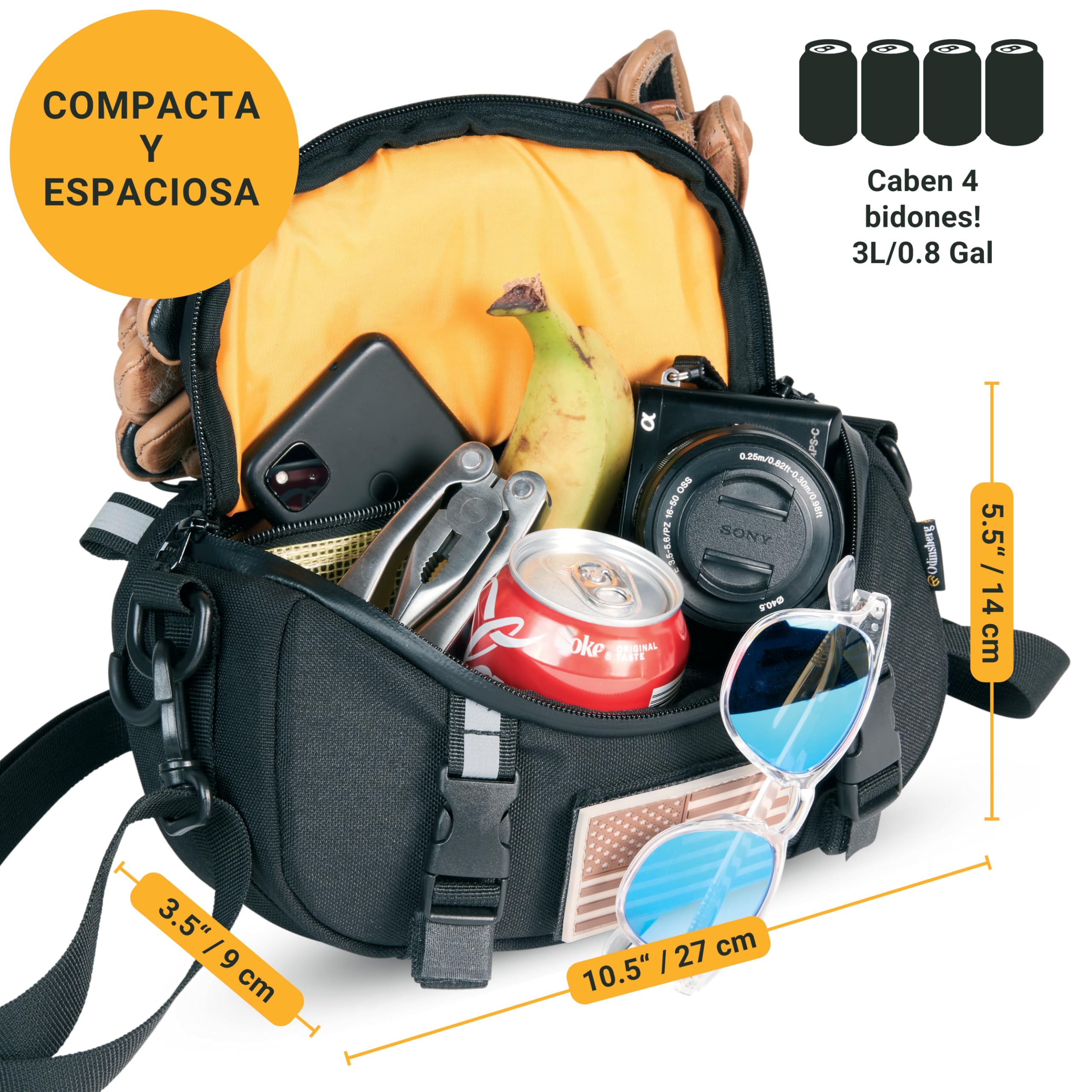 Odinsberg Bolsa Multiusos para Manillar de Motocicleta y Bicicleta, Resistente al Agua, 3 litros, para Uso como Rollo de Herramientas para Motocicleta, Bolsa para Manillar, Bolsa de Herramientas para