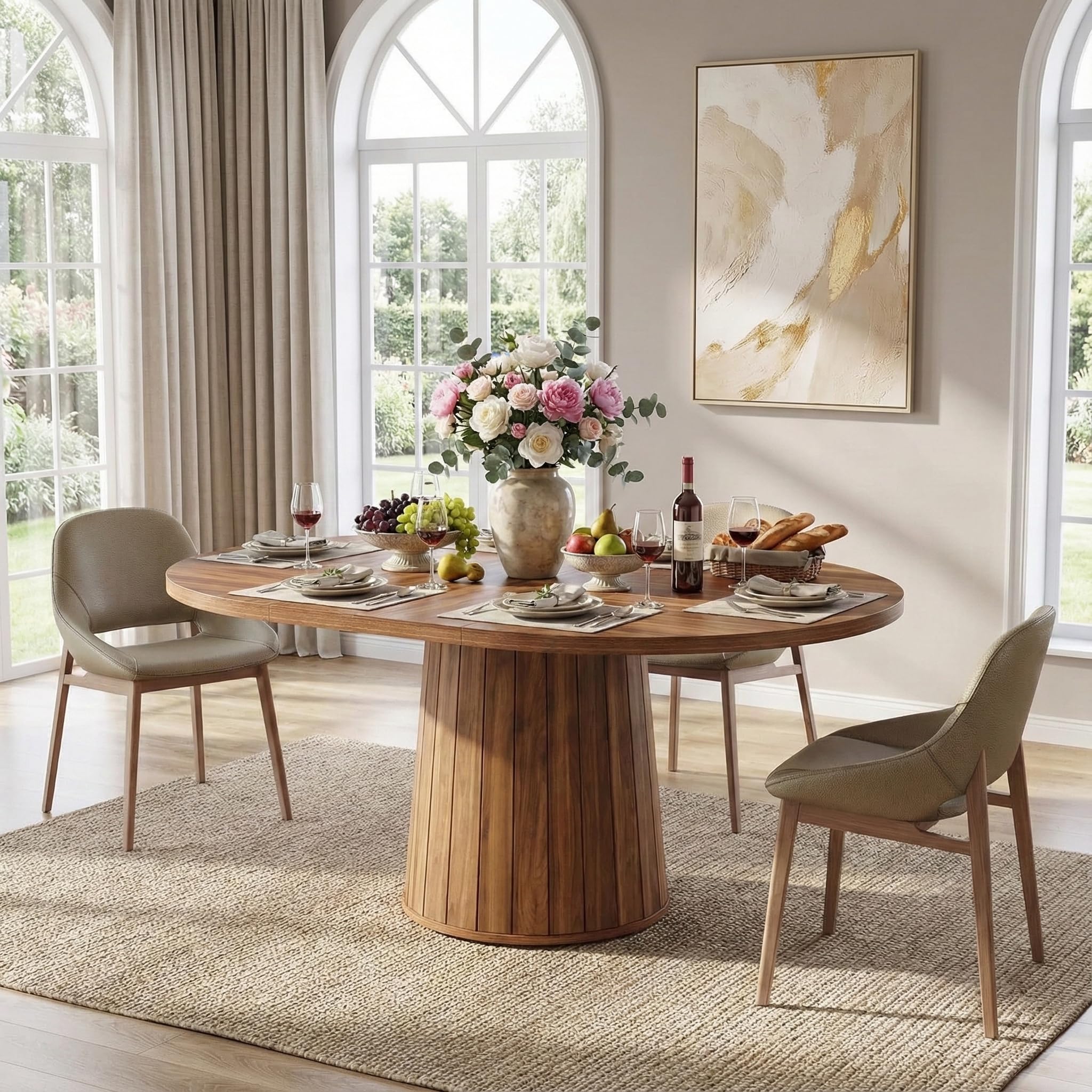 Table moderne 140 x 100 x 78 cm ovale marron en bois de cuisine