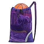 BeeGreen Mesh Drawstring Bag Swim Backpack for Beach Pool Sports Gym Draw String Cinch Bags for Swimming Soccer Basketball Gear Purple