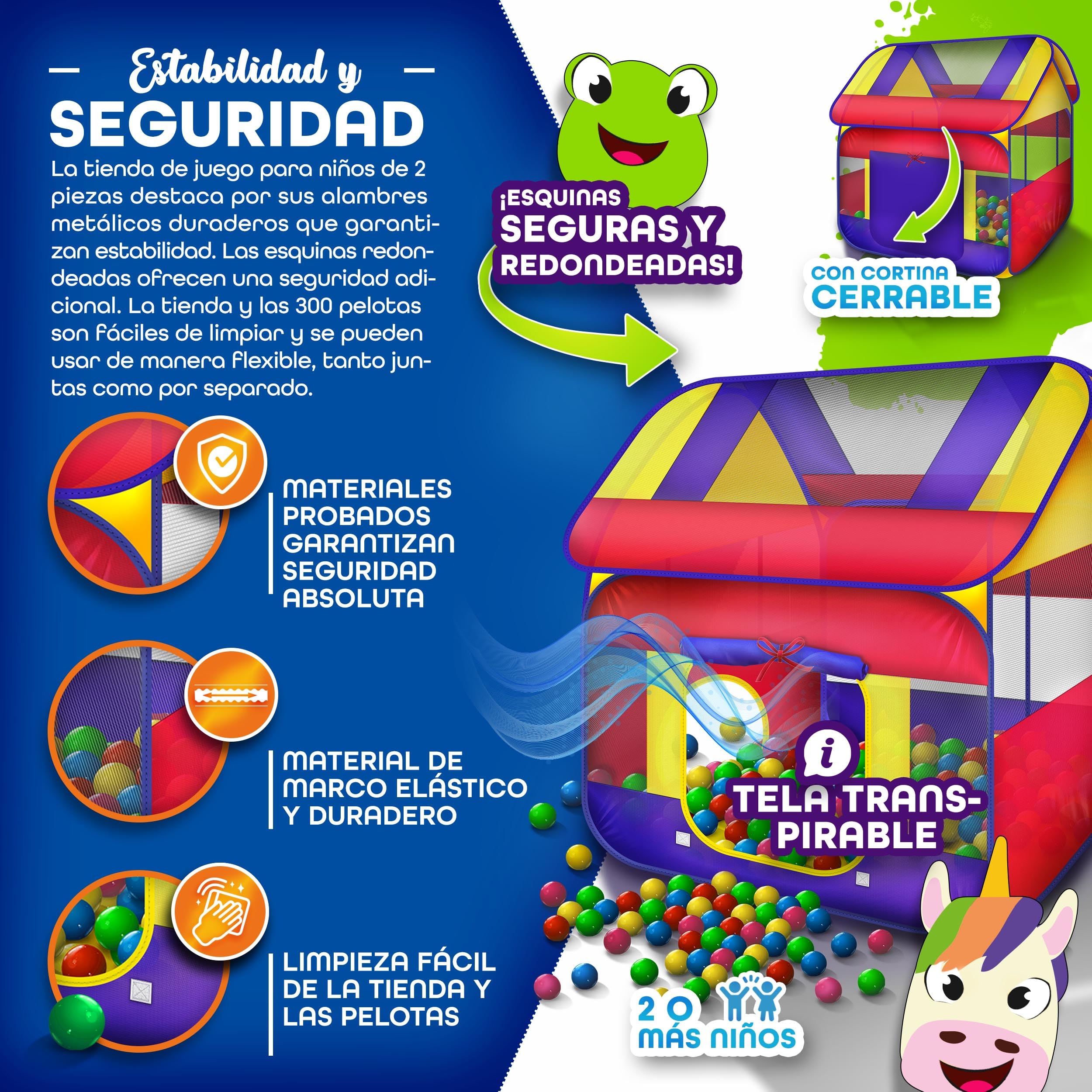 KIDUKU® Tienda de Juegos Infantil 300 Bolas | Piscina de Bolas | Carpa de Tela para Niños Pop Up + Bolsa para Transportar - Uso Interior y Exterior