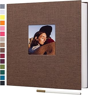 potricher Self Adhesive Photo Album Magnetic Scrapbook Album 40 Magnetic Double Sided Pages Linen Hardcover DIY Photo Album Length 11 x Width 10.6 (Inches) with A Metallic Marker Pen YX-0018